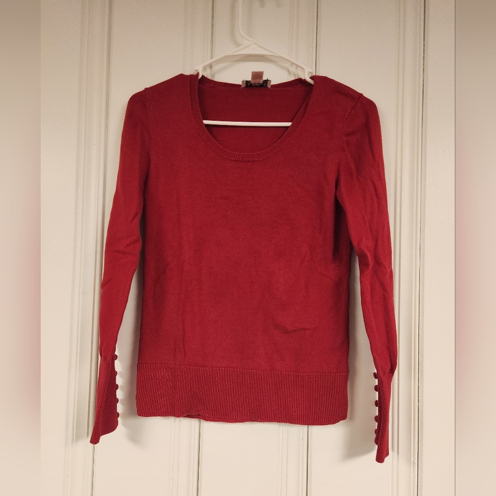 LOFT Red Crew Neck Elegant Sweater Knit Minimalist Design